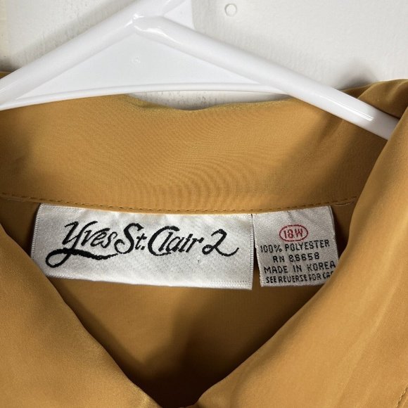 Yves St Clair 2 Women Blouse Top 18W Mustard Yellow Vintage Shoulder Pads Button - Picture 4 of 4